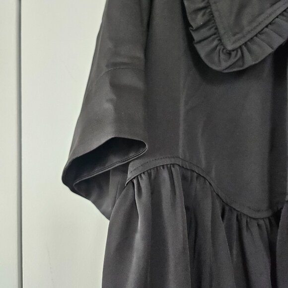 GANNI Smoked Satin Ruffle Collar Wavy Dress Black XXS/XS - Picture 5 of 11
